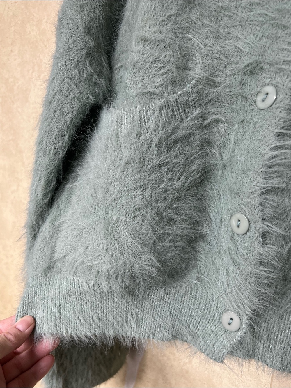 Listicle light green soft fuzzy button front cardigan sweater oversized - Picture 7 of 10